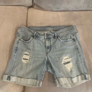 LOFT Blue Jean Shorts with Distressed Cuffed Design